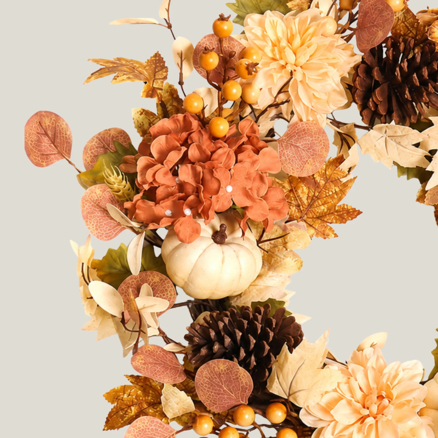 Artificial Pumpkin & Pine 21" Wreath - Image 2