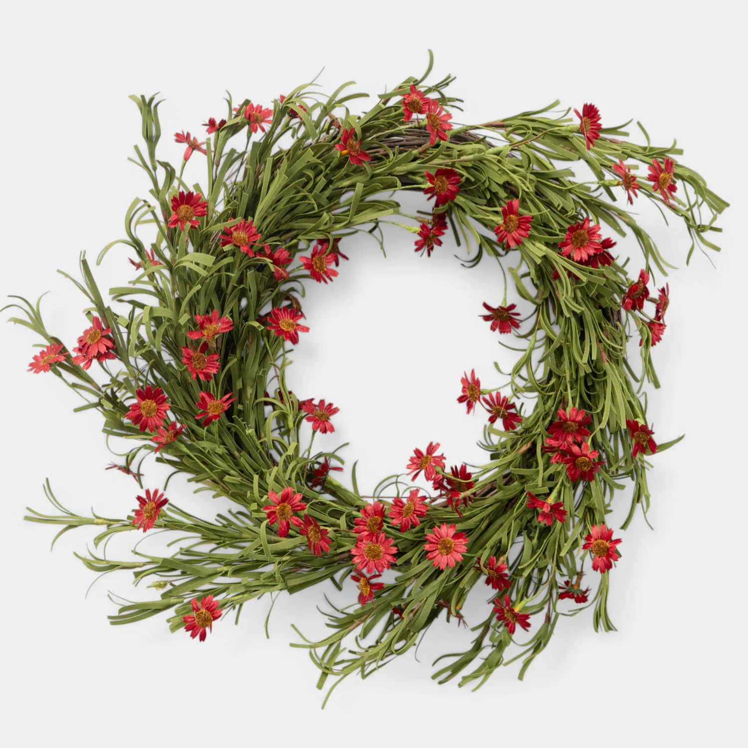 Artificial Rustic Red Daisy 18" Wreath