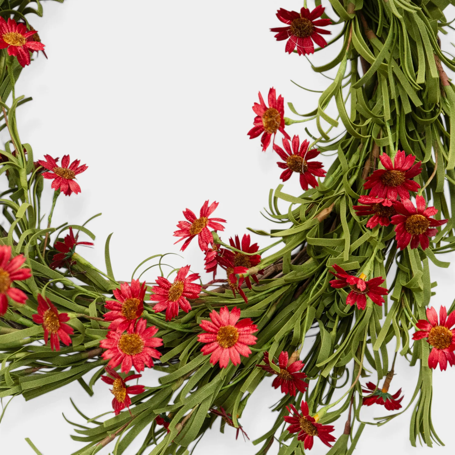 Artificial Rustic Red Daisy 18" Wreath - Image 3