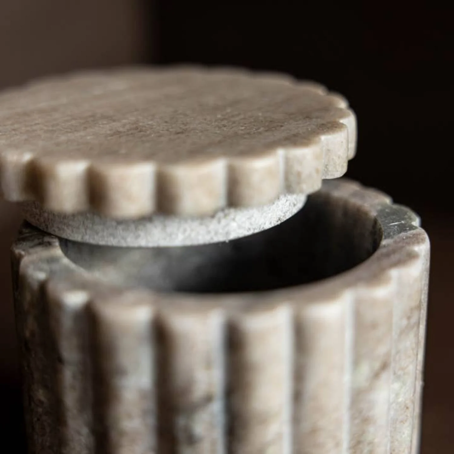 Beige/Grey Marble Fluted Jar - Image 2