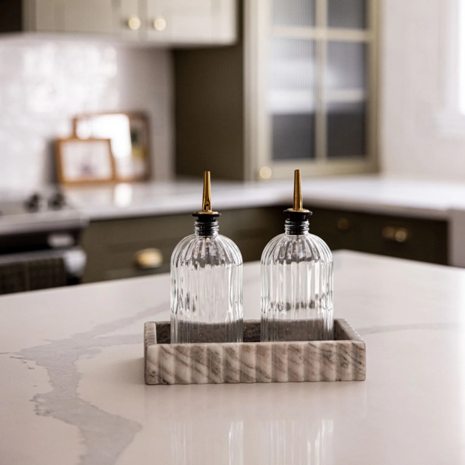 Beige & Grey Marble Fluted Tray - Image 2