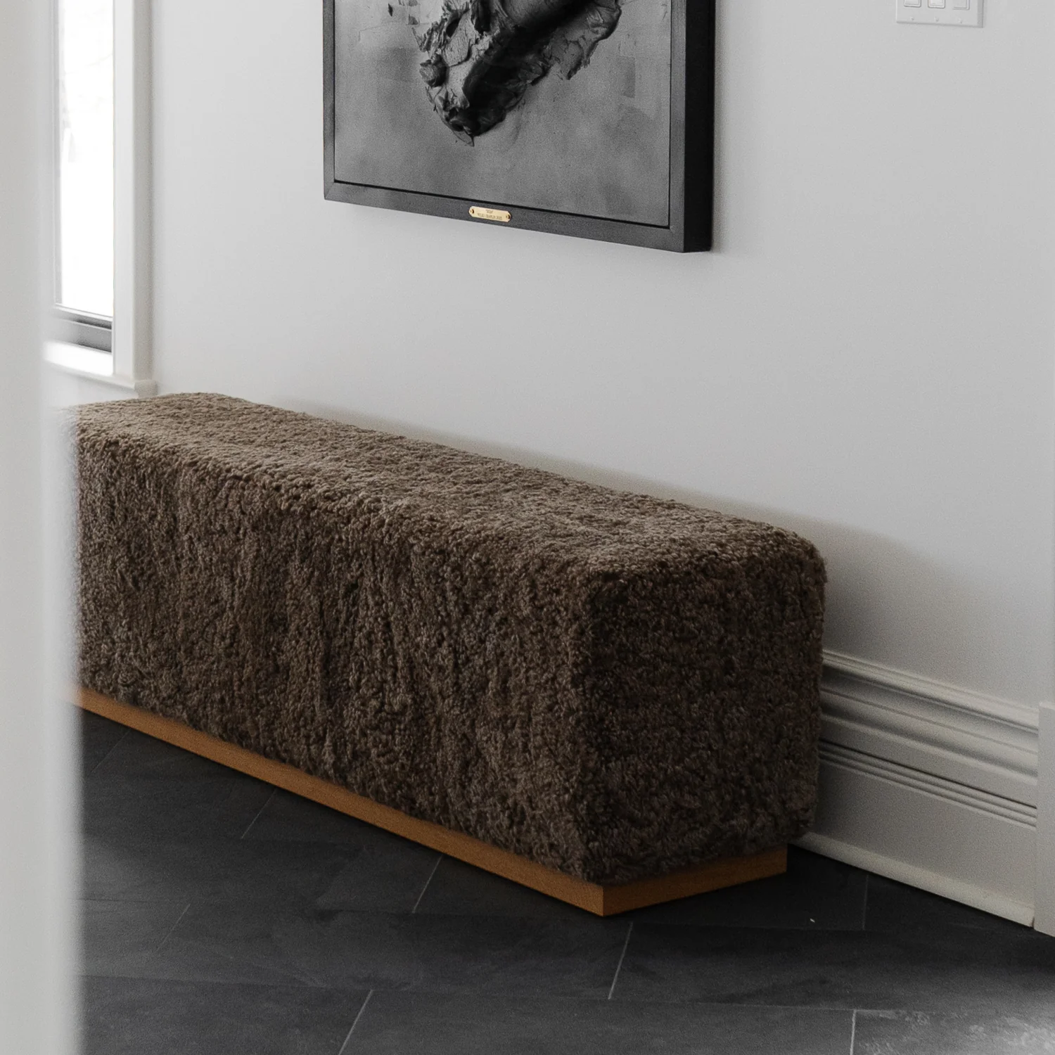 Bergen Wool Sheepskin Bench - Deep Taupe - Image 2