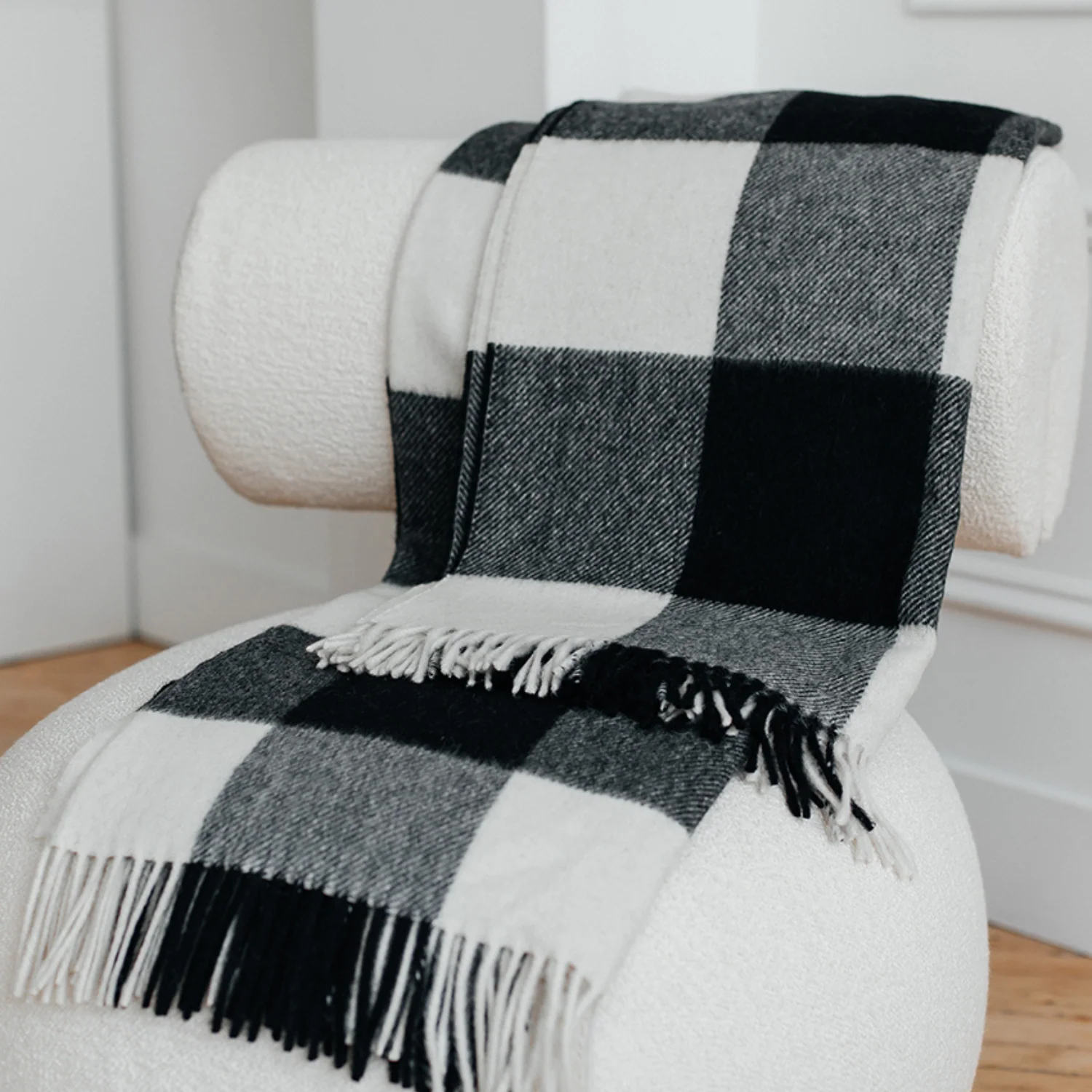 Buffalo Check Black/Ivory Alpaca Wool Throw - Image 4