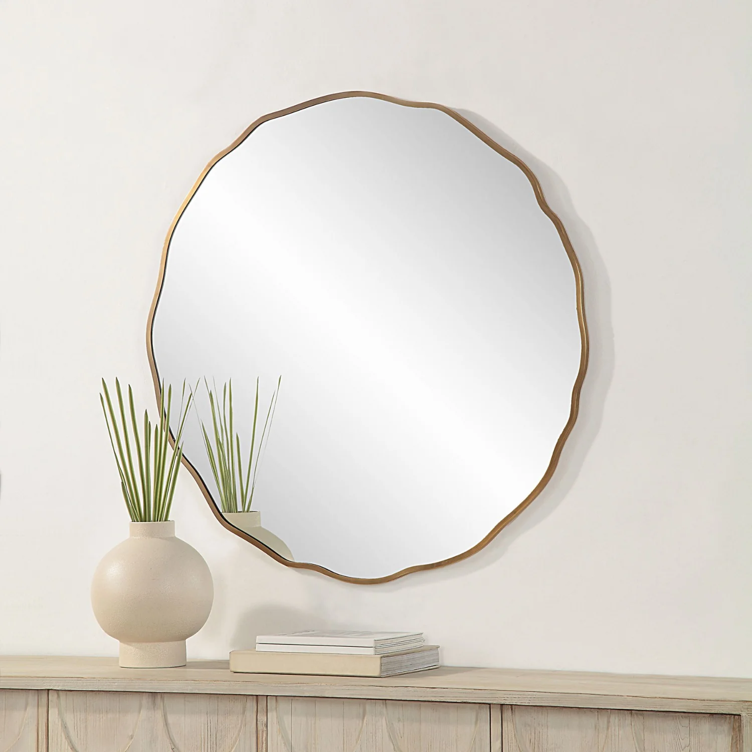 Bubble Brushed Brass Round Mirror - Image 5