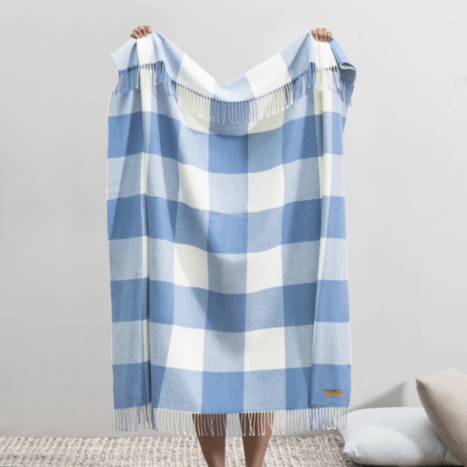 Buffalo Check Fringe Denim Throw Blanket