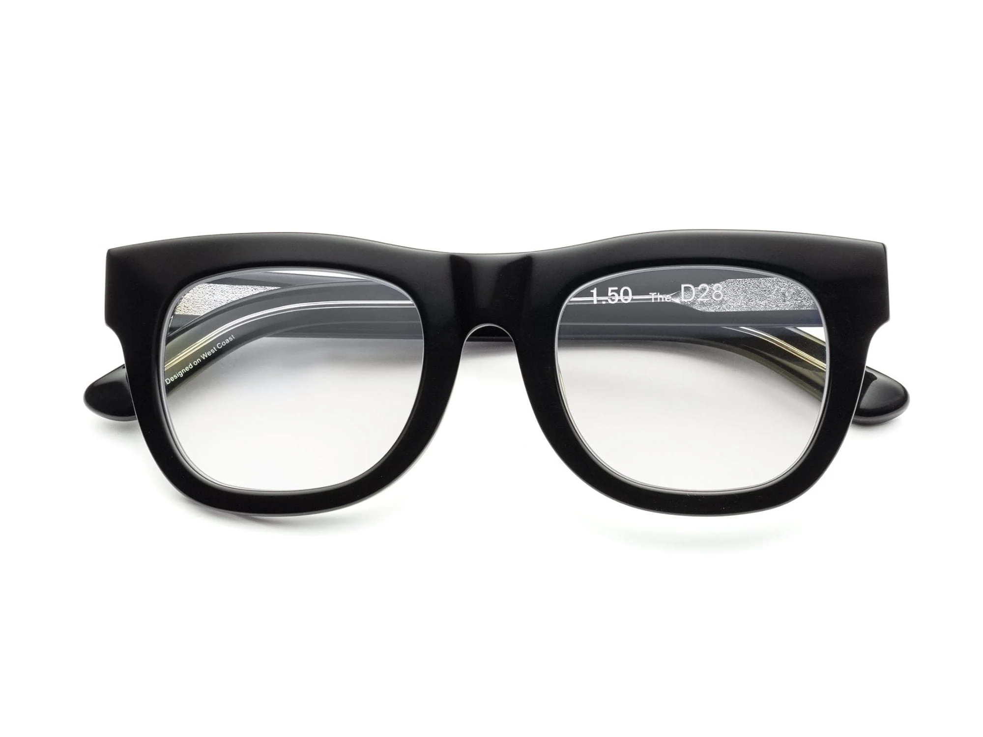 Caddis D28 Compact Reading Glasses Glossy Black Thick Frame - Image 3
