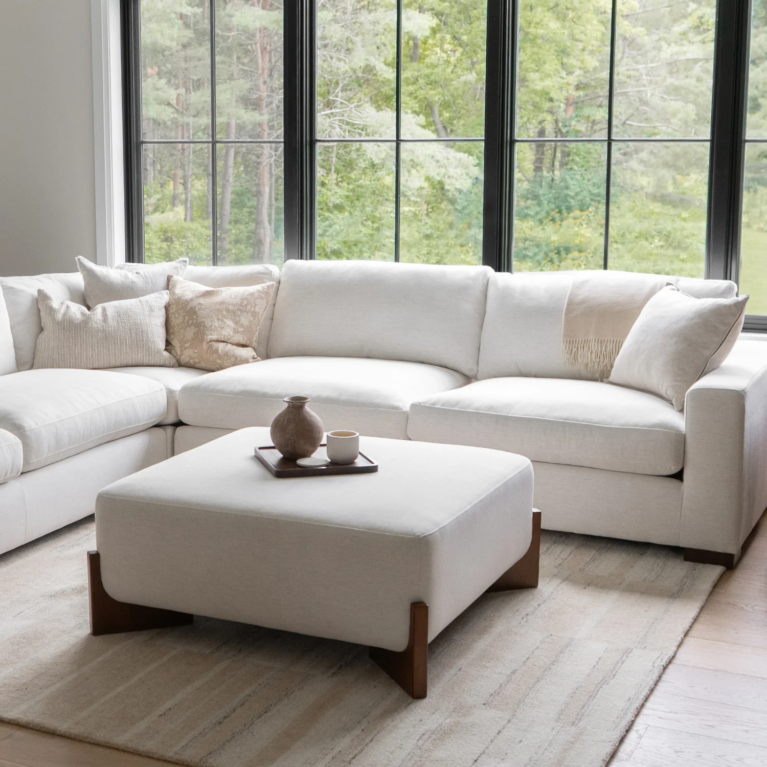Cameron Ottoman w/ Dark Wood Base - Crypton® Nomad Snow - Image 2
