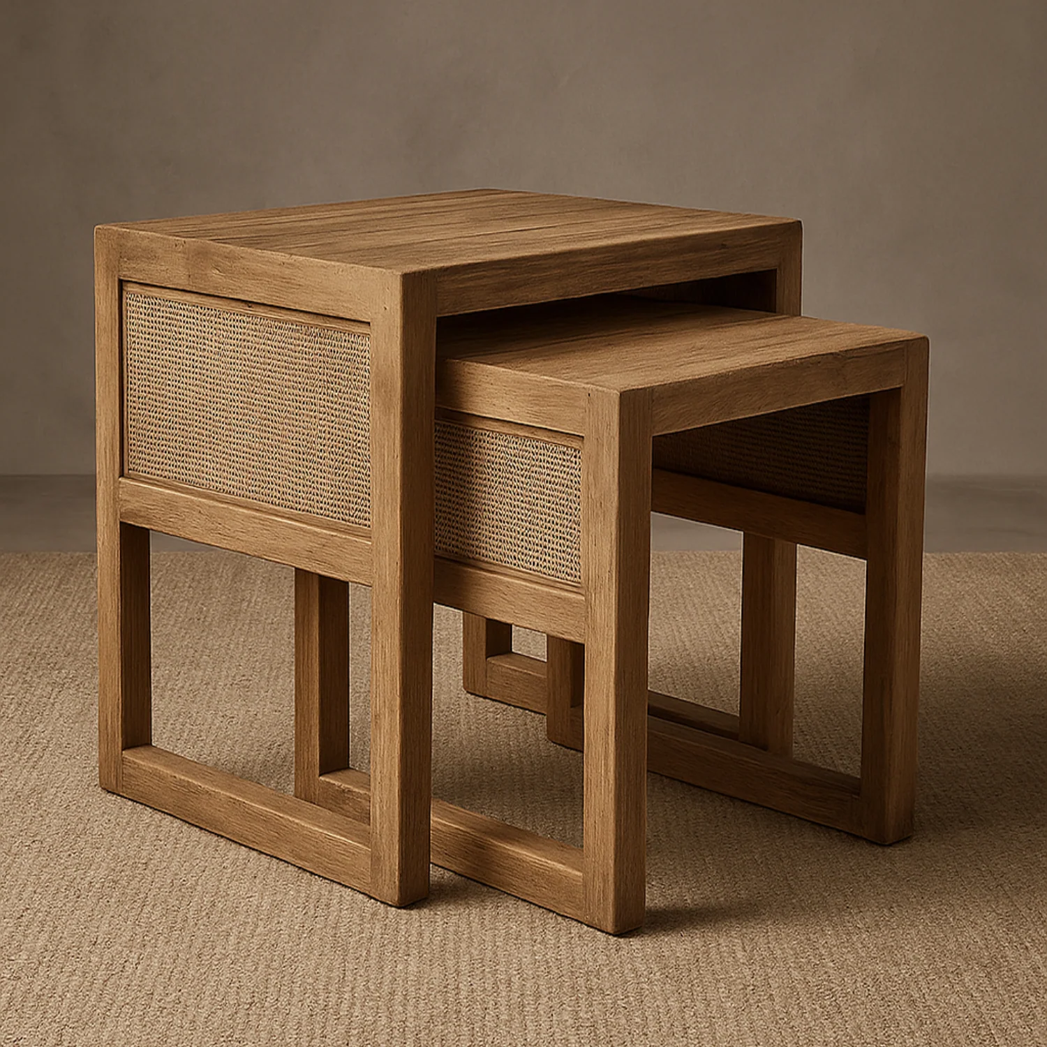 Cannes Rustic Teak Wood Nesting Side Table (Set of 2) - Image 2