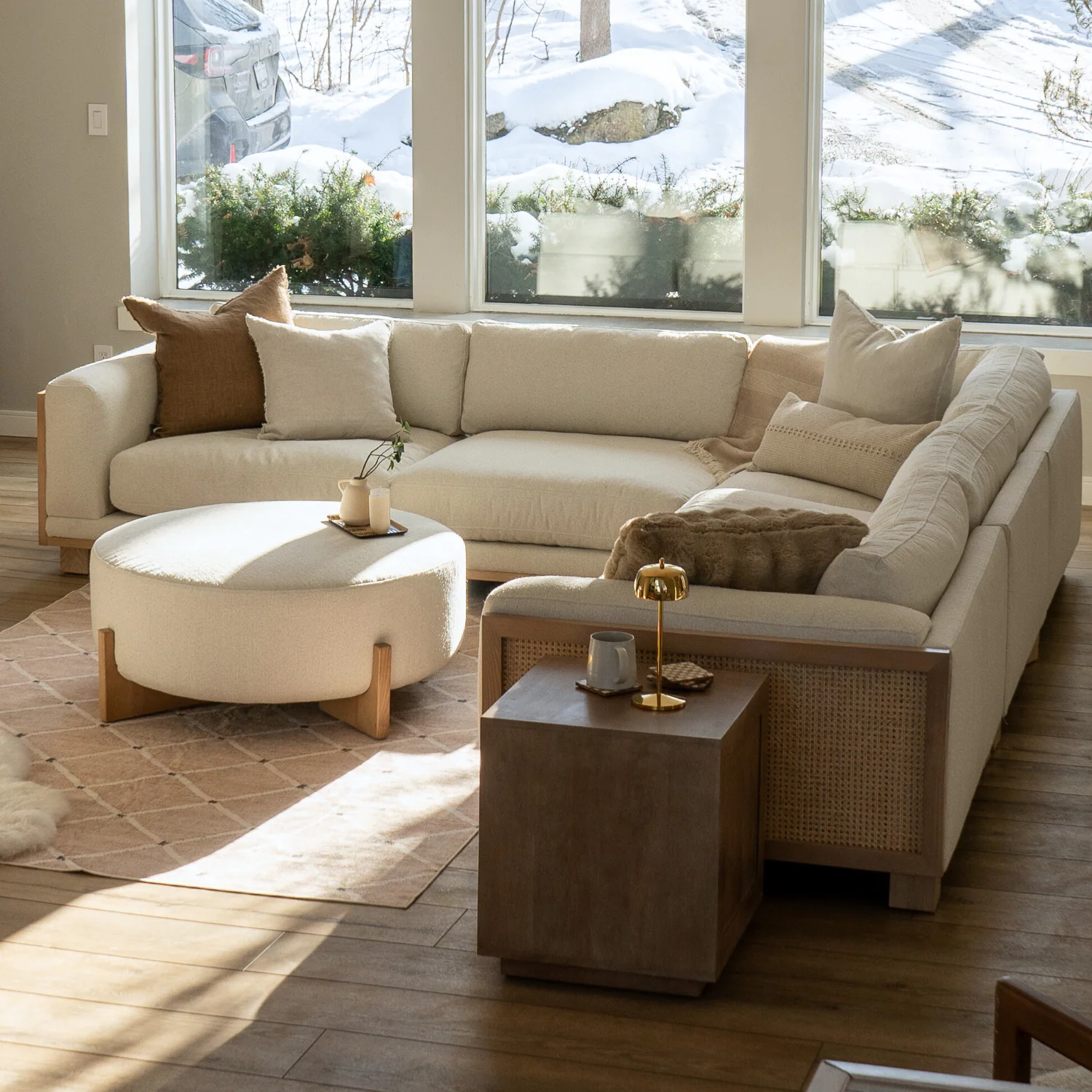 Carmen Ottoman w/ Light Wood Base - Mellow Ivory - Image 3