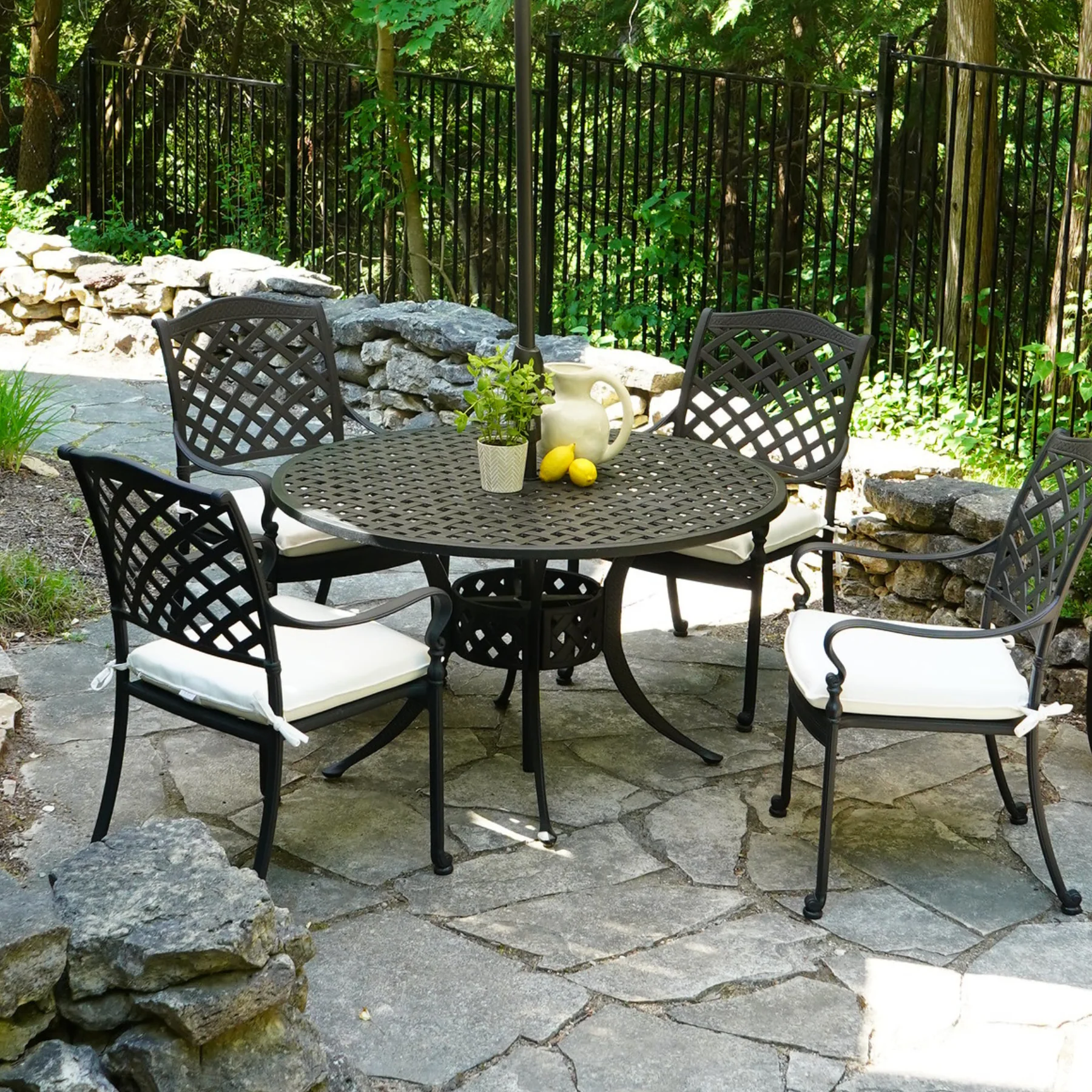 Basketweave 48" Round Cast Aluminum Dining Table - Image 2