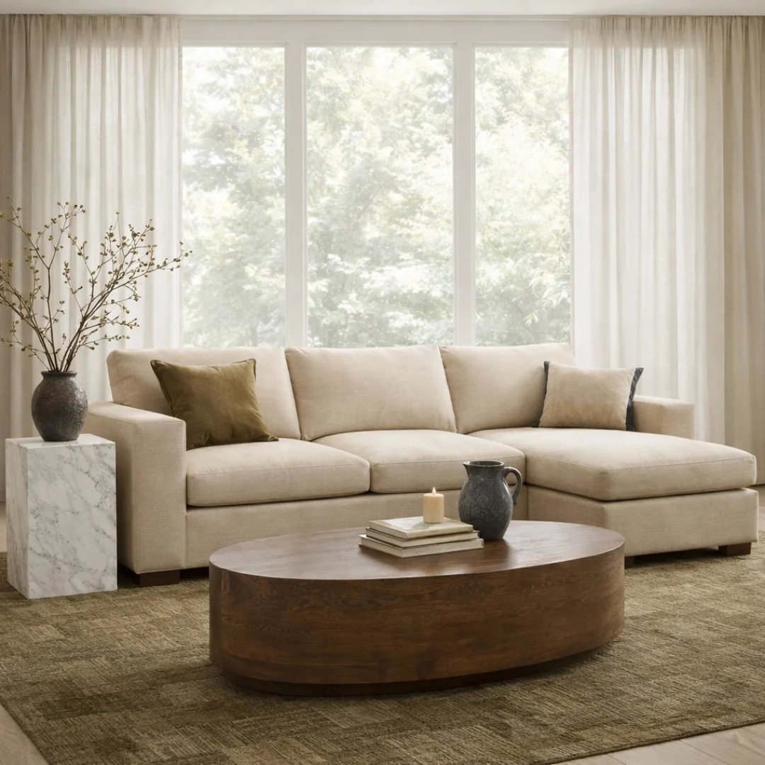 Charlestown 124" Chaise Sectional - Crypton® Nomad Custard - Image 2