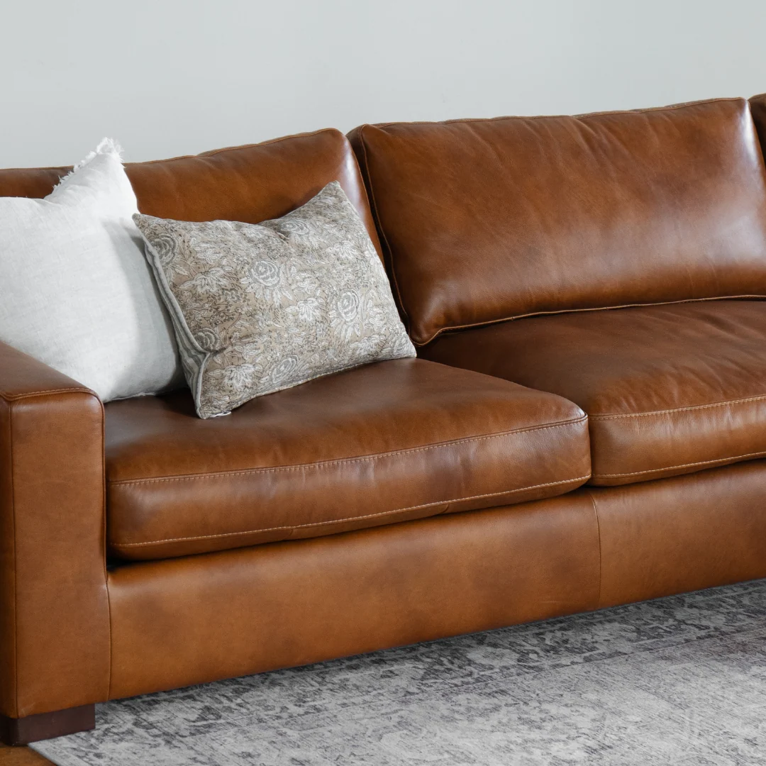 Charlestown 124" Chaise Sectional - Camel Leather - Image 3