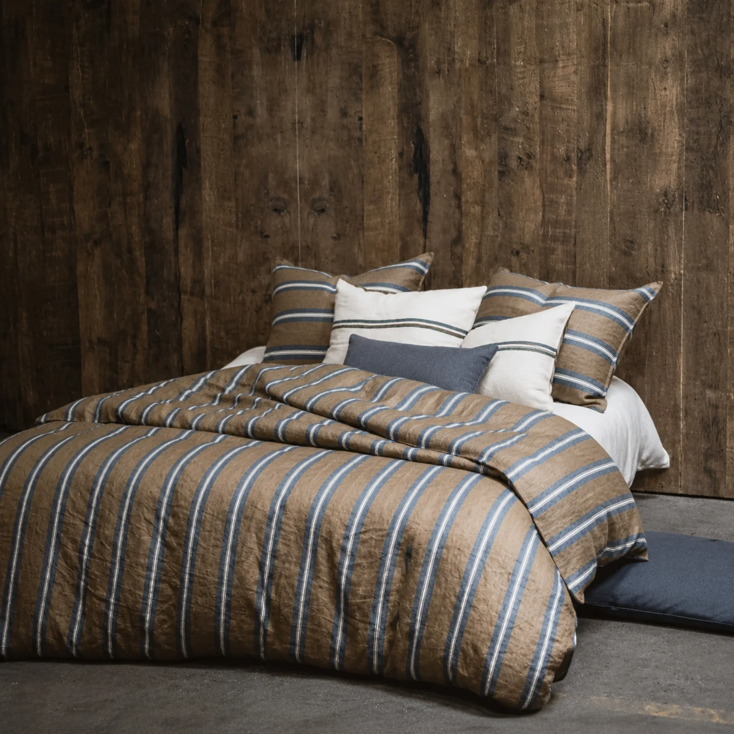 Costal Loft 26" Linen Euro Pillow Sham - Brown/ Blue/ White Stripe - Image 2
