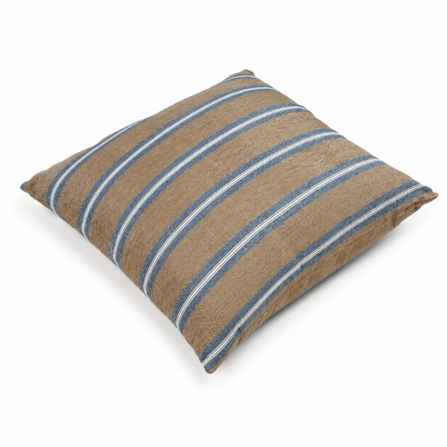 Costal Loft 26" Linen Euro Pillow Sham - Brown/ Blue/ White Stripe - Image 3
