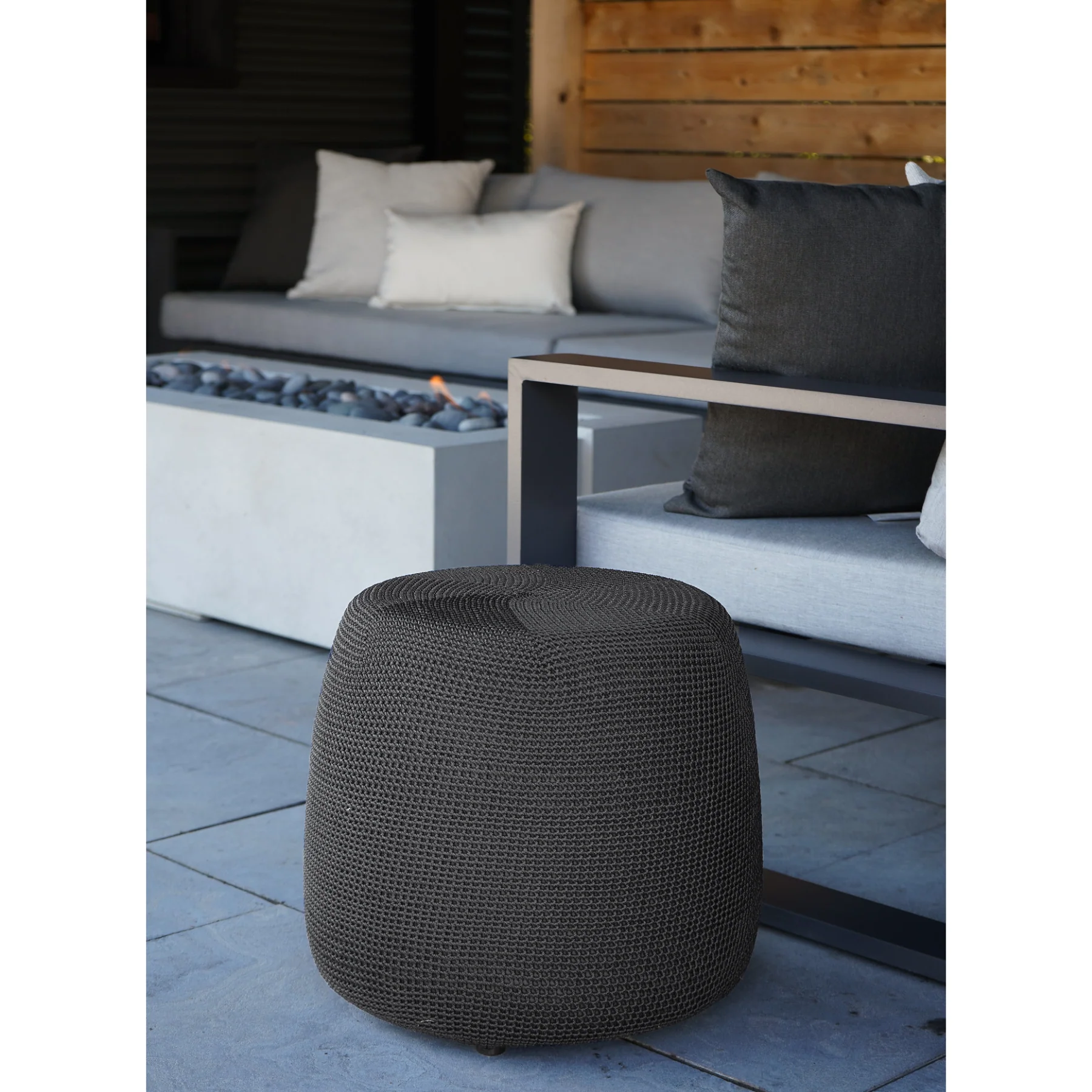 Crochet Charcoal Outdoor Pouf - Image 3