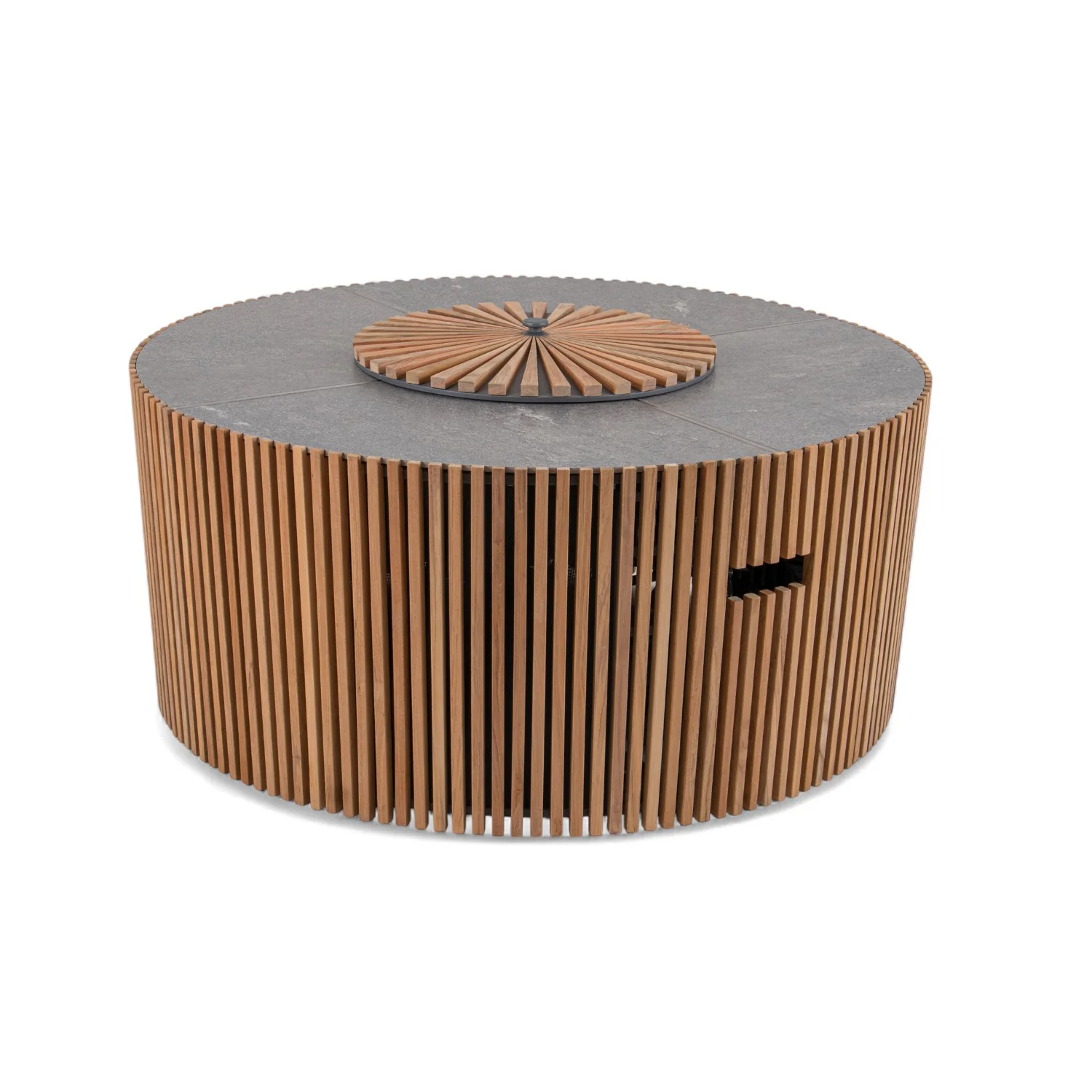 Cubic Teak Round Fire Table & Cover - Image 6