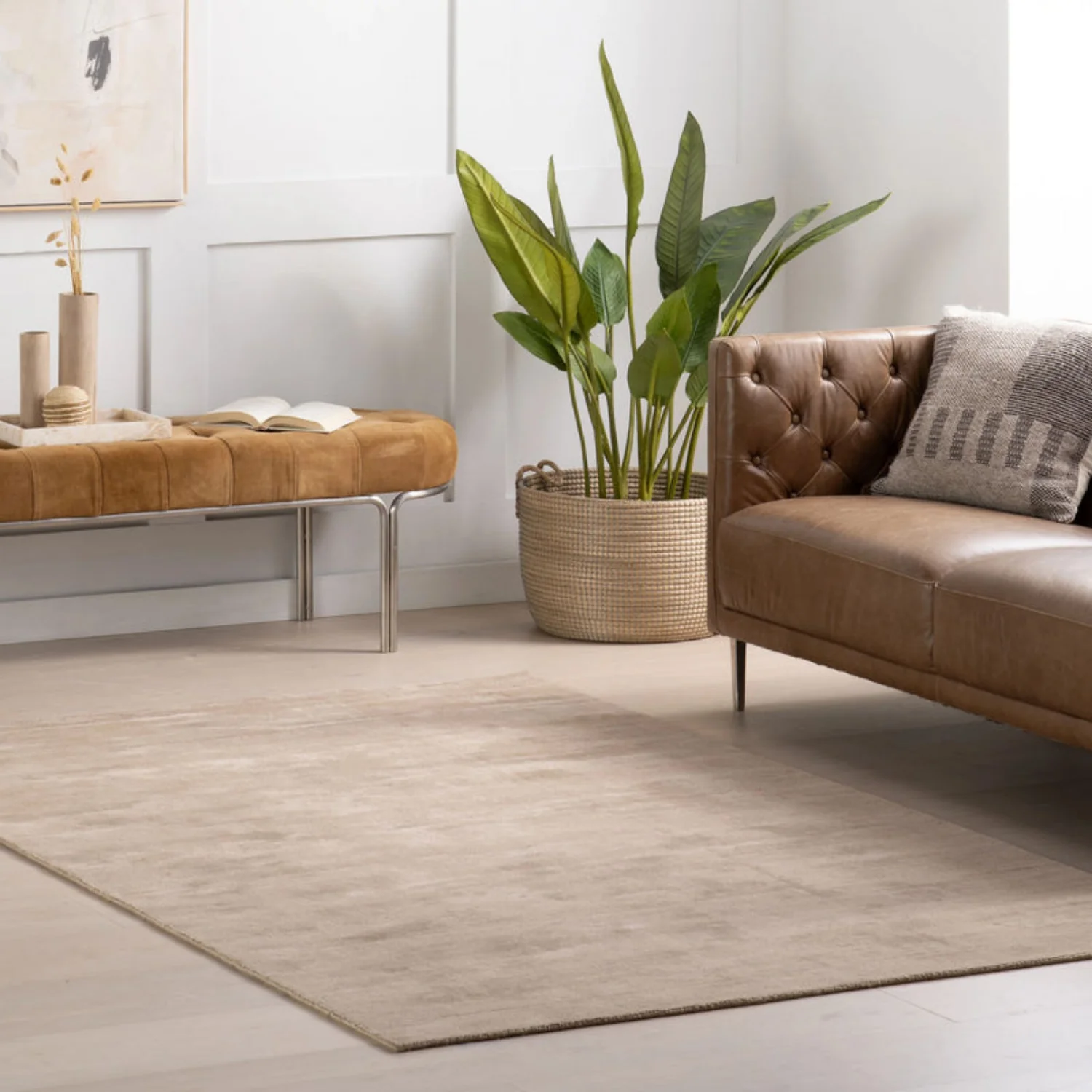 Dash & Albert Alva Hand Loom Knotted Wool/Viscose Rug - Taupe - Image 2