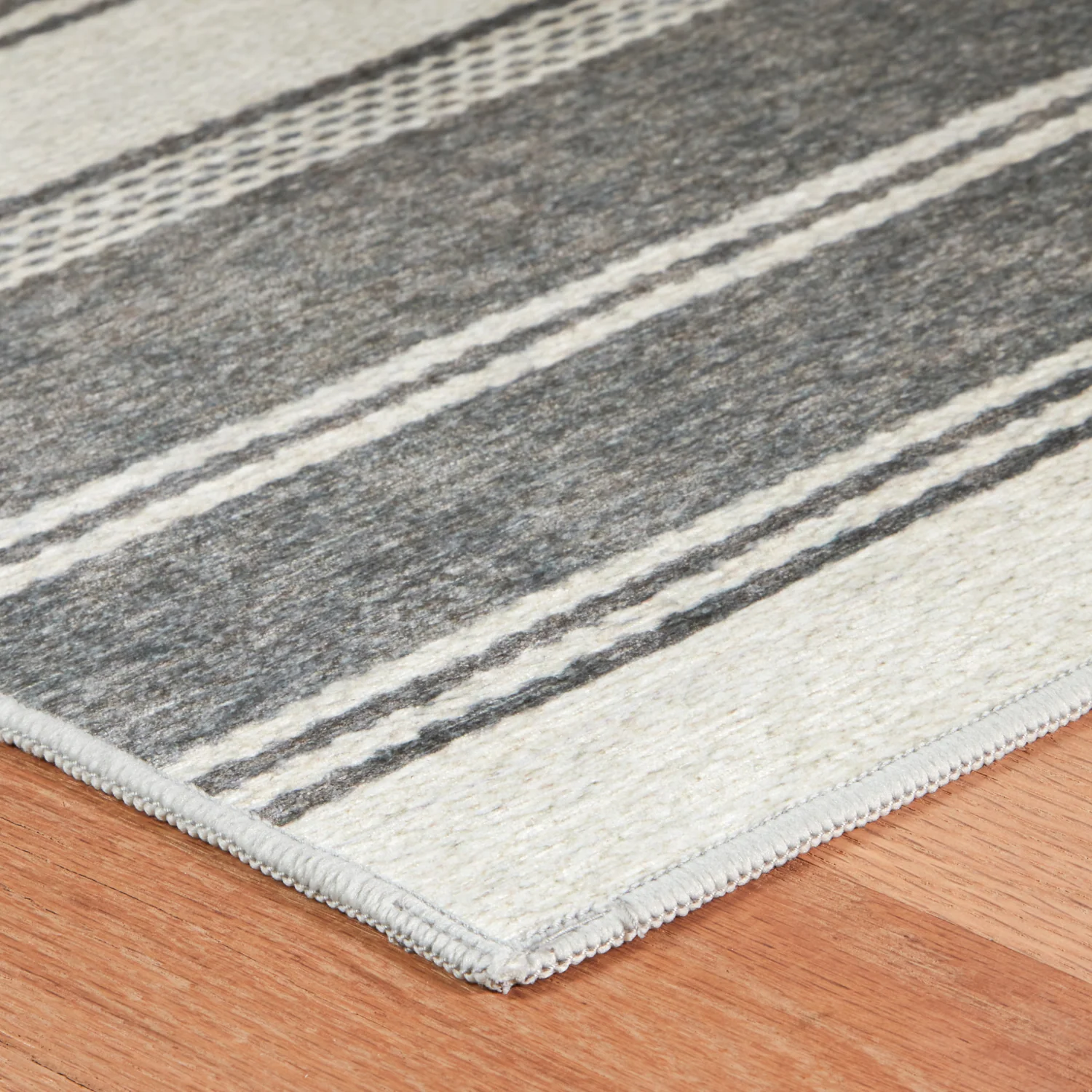 Dash & Albert Bowman Stripe Grey Washable Rug - Image 2