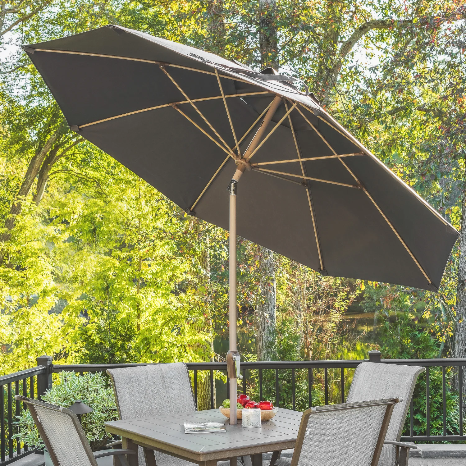 Fiberglass 9' Octagon Auto-Tilt Market Umbrella - Silver Frame - Image 7