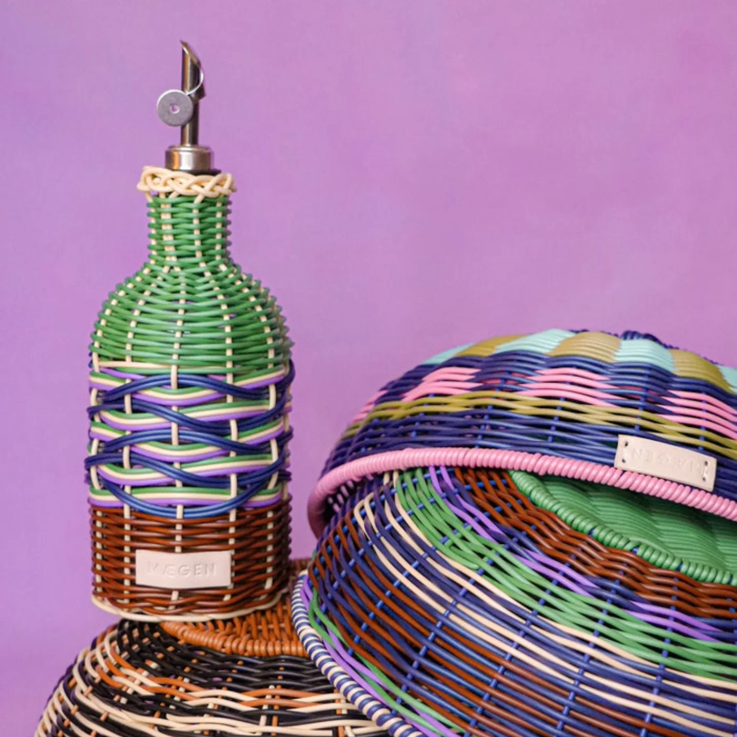 Bold Woven Oil Dispenser - Green/Brown - Image 5