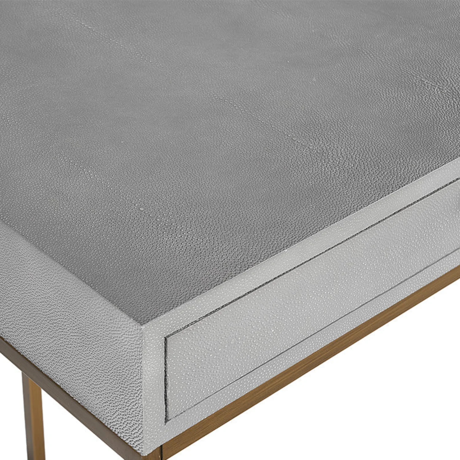 Shagreen Leather Desk - Grey/Brass - Image 4