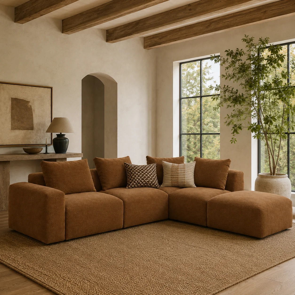 Haliburton 5pc Sectional - Tawny Brown Matte Velvet - Image 2