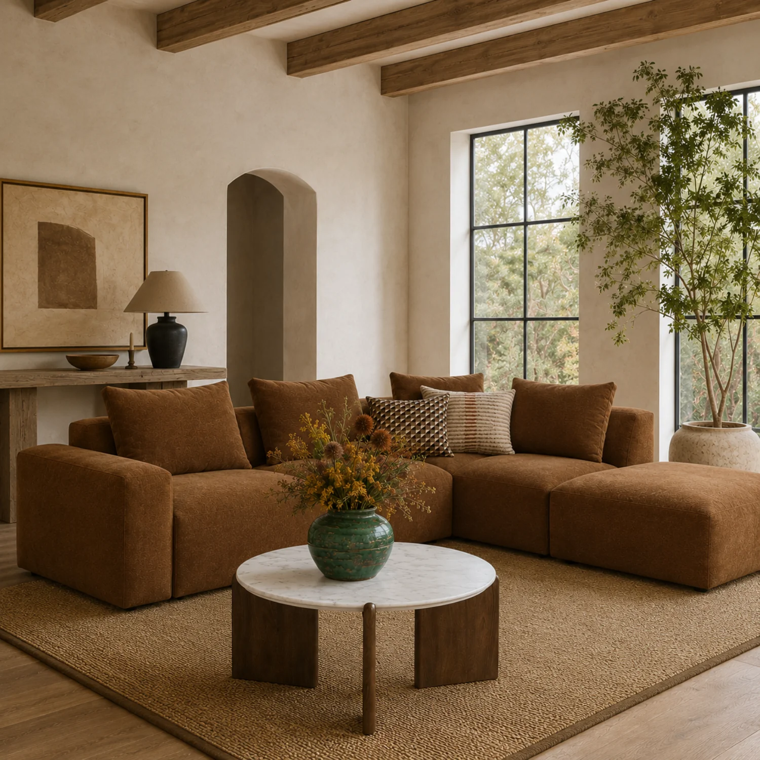 Haliburton 5pc Sectional - Tawny Brown Matte Velvet - Image 3