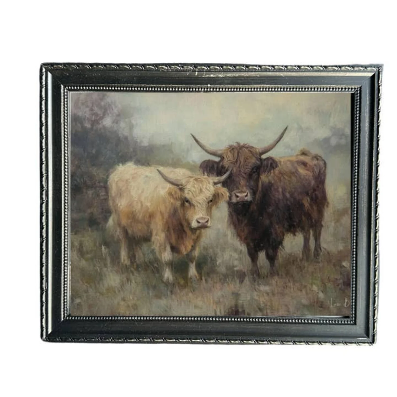Highland Cows Duo French Country Black Framed Wall Art - Image 3