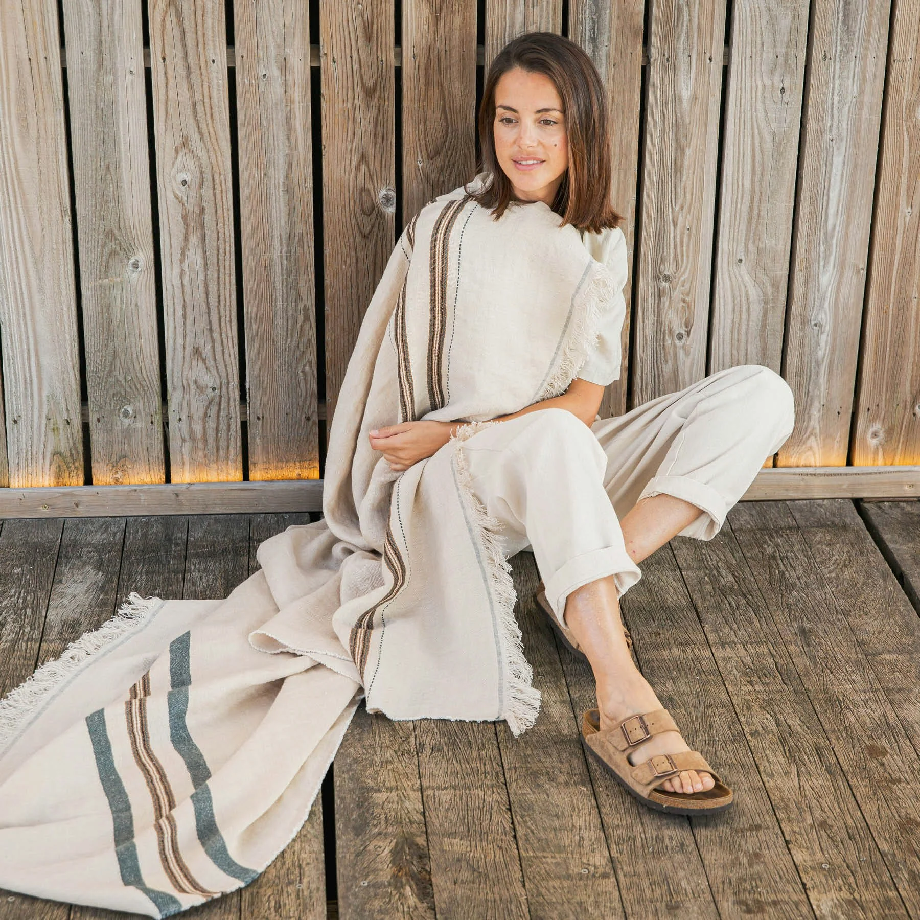 Homestead Fringe Linen Towel/Throw - Tinos Stripe - Image 3