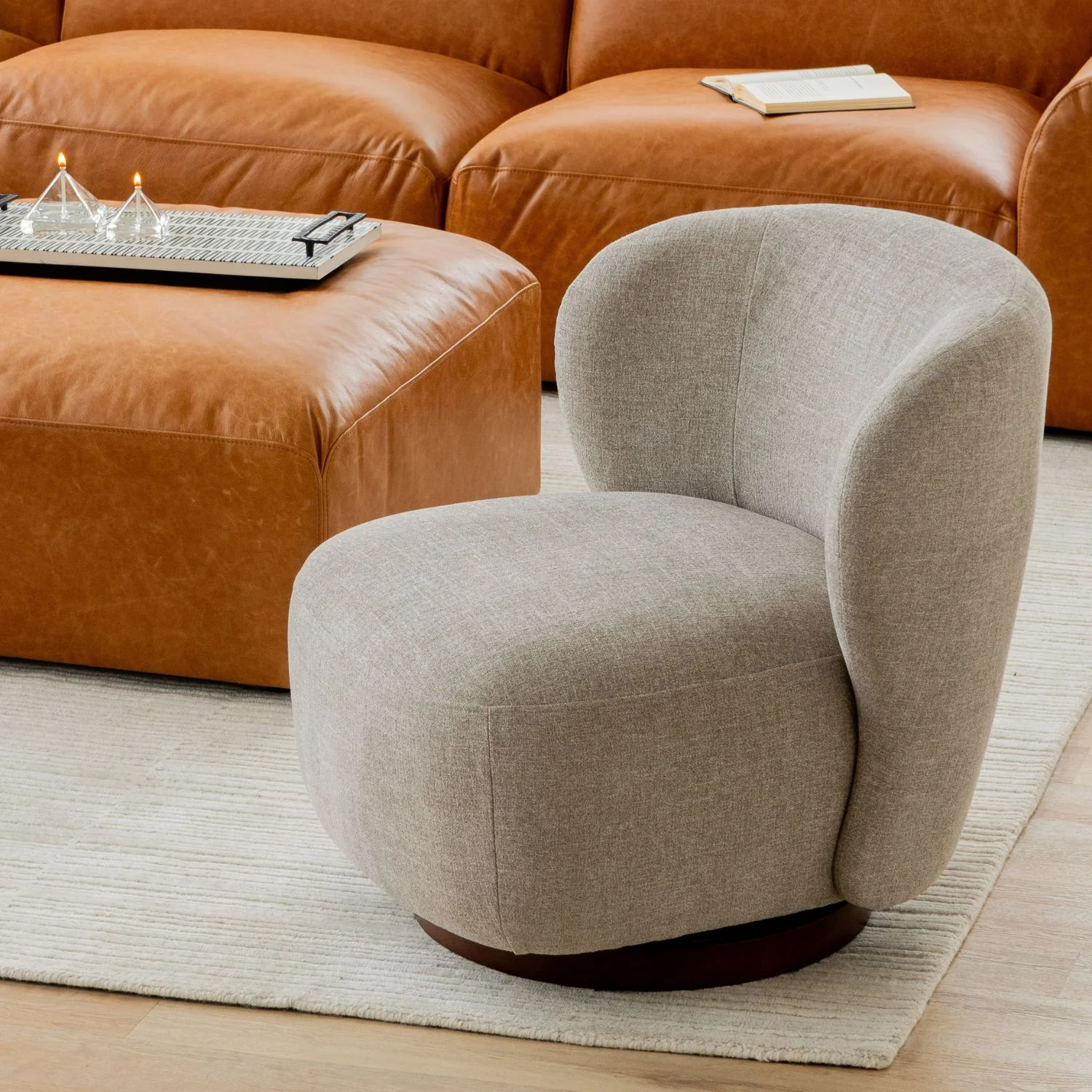 Hygge Swivel Lounge Chair -  Pebble Sand Chenille - Image 2