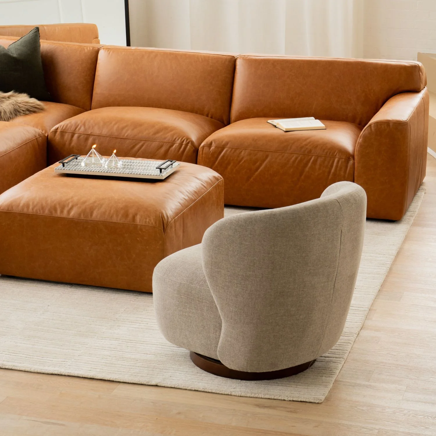 Hygge Swivel Lounge Chair -  Pebble Sand Chenille - Image 3