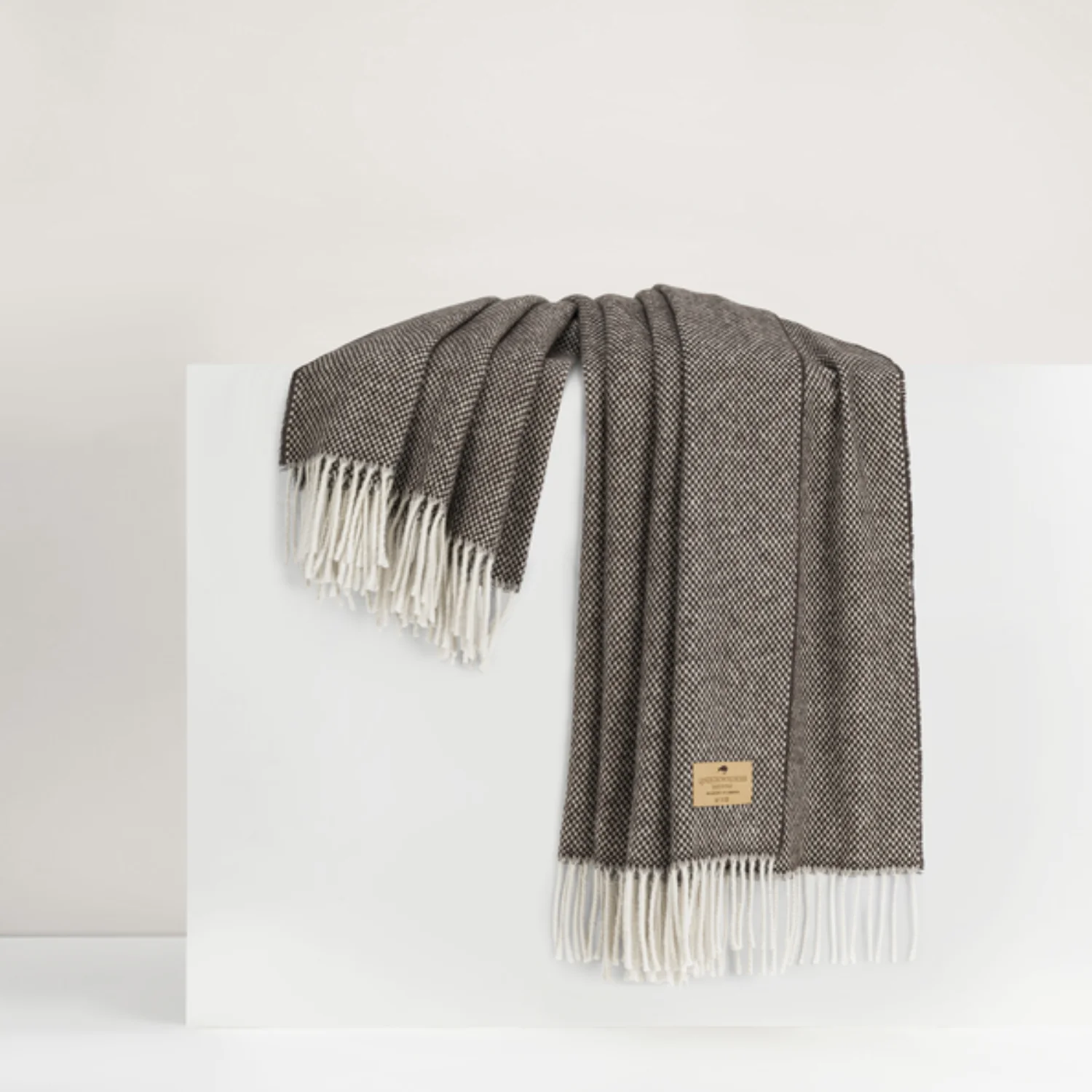 Basket Weave Cashmere Wool Throw Blanket - Espresso - Image 2