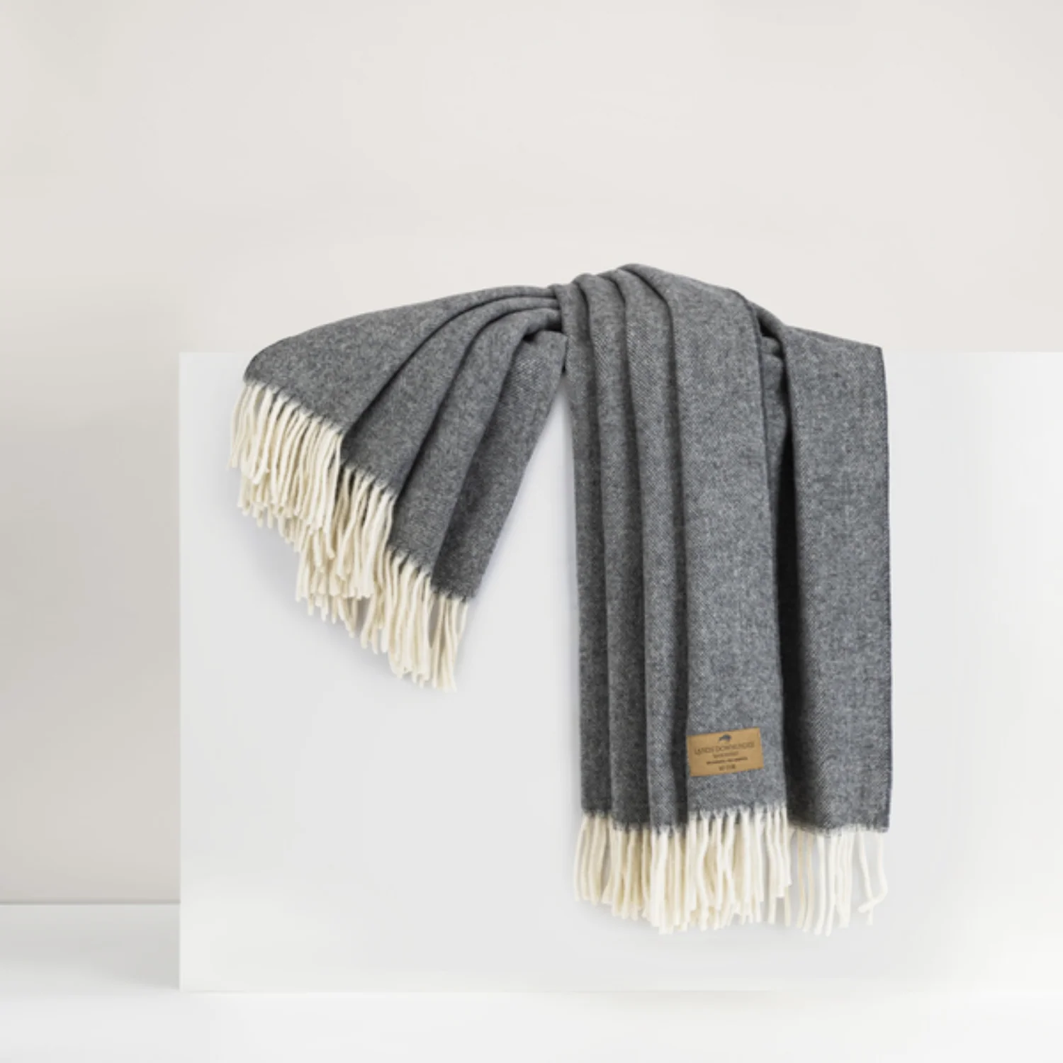 Italian Herringbone Cashmere Fringe Slate Throw Blanket - Image 2