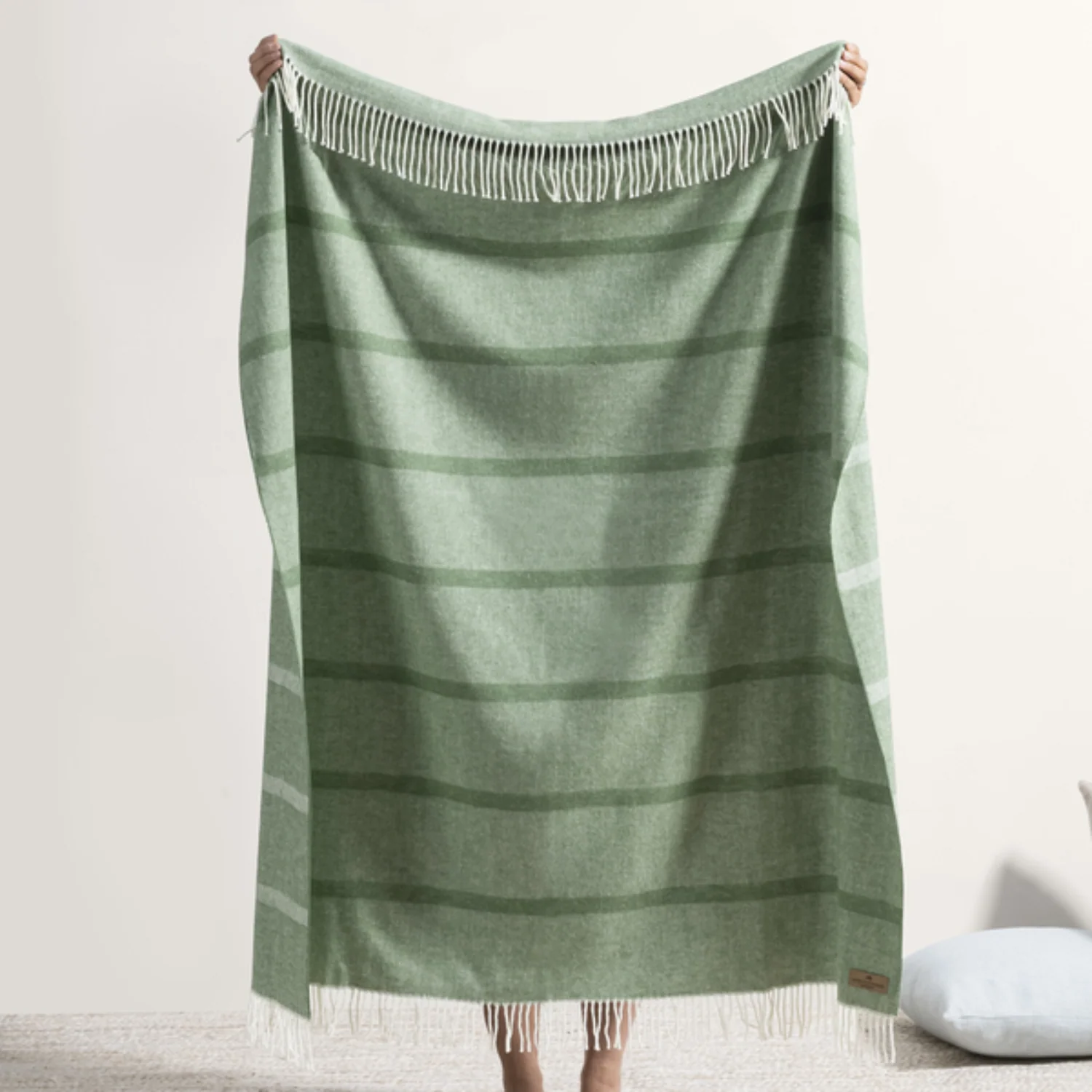 Italian Stripe Herringbone Olive Throw Blanket