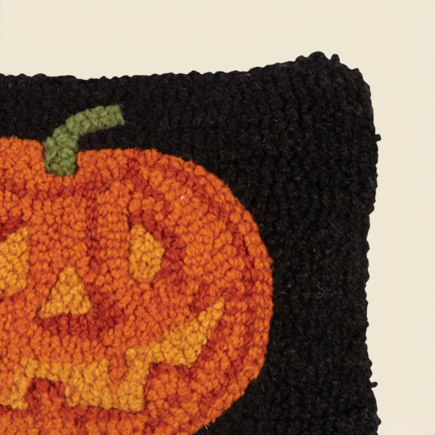Jack O'Lantern Hooked-Wool Kidney Toss Pillow - Image 2