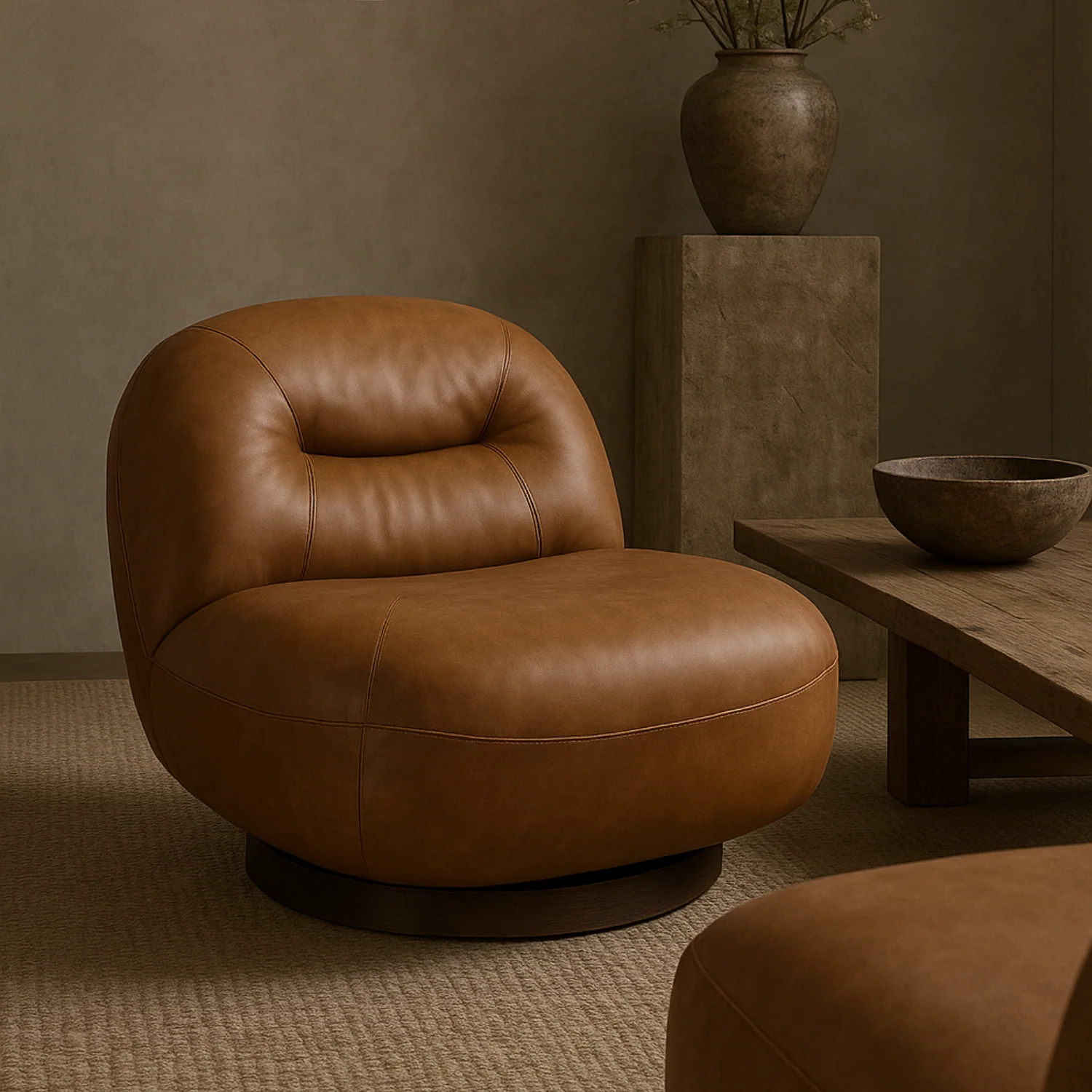 Jacques Swivel Lounge Chair - Distressed Cognac Leather - Image 2
