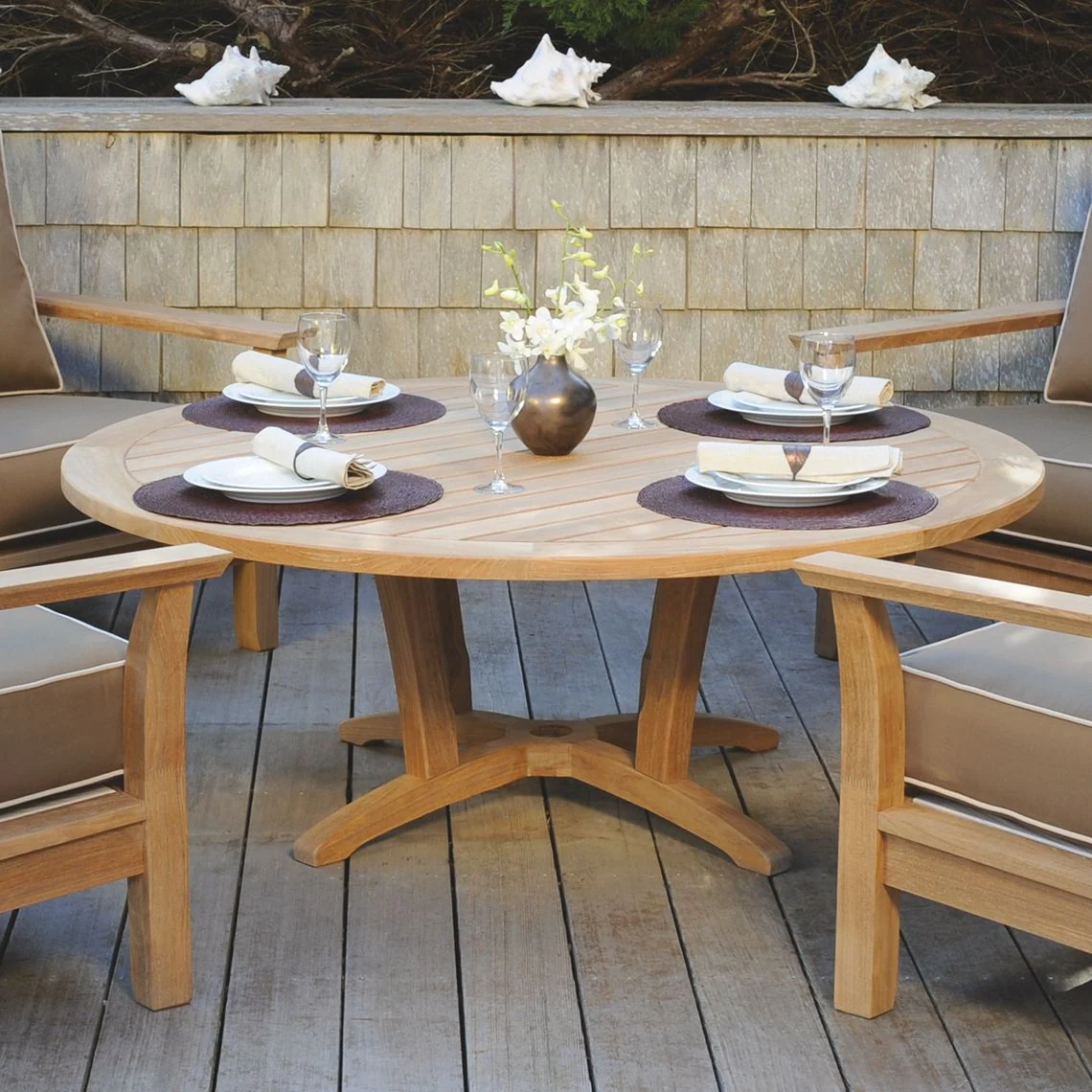 Kingsley Bate 55" Teak Chat Table w/ Umbrella Hole - Image 2