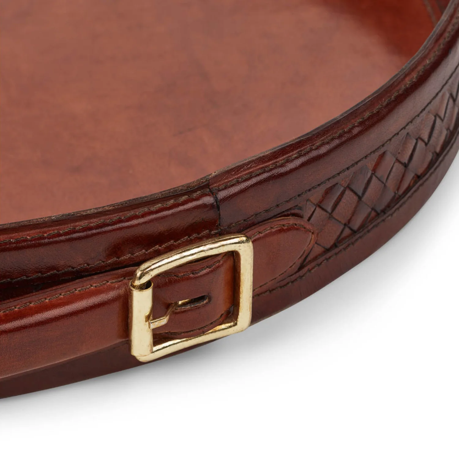 Lars Camel Leather Tray W/Handle - Image 2