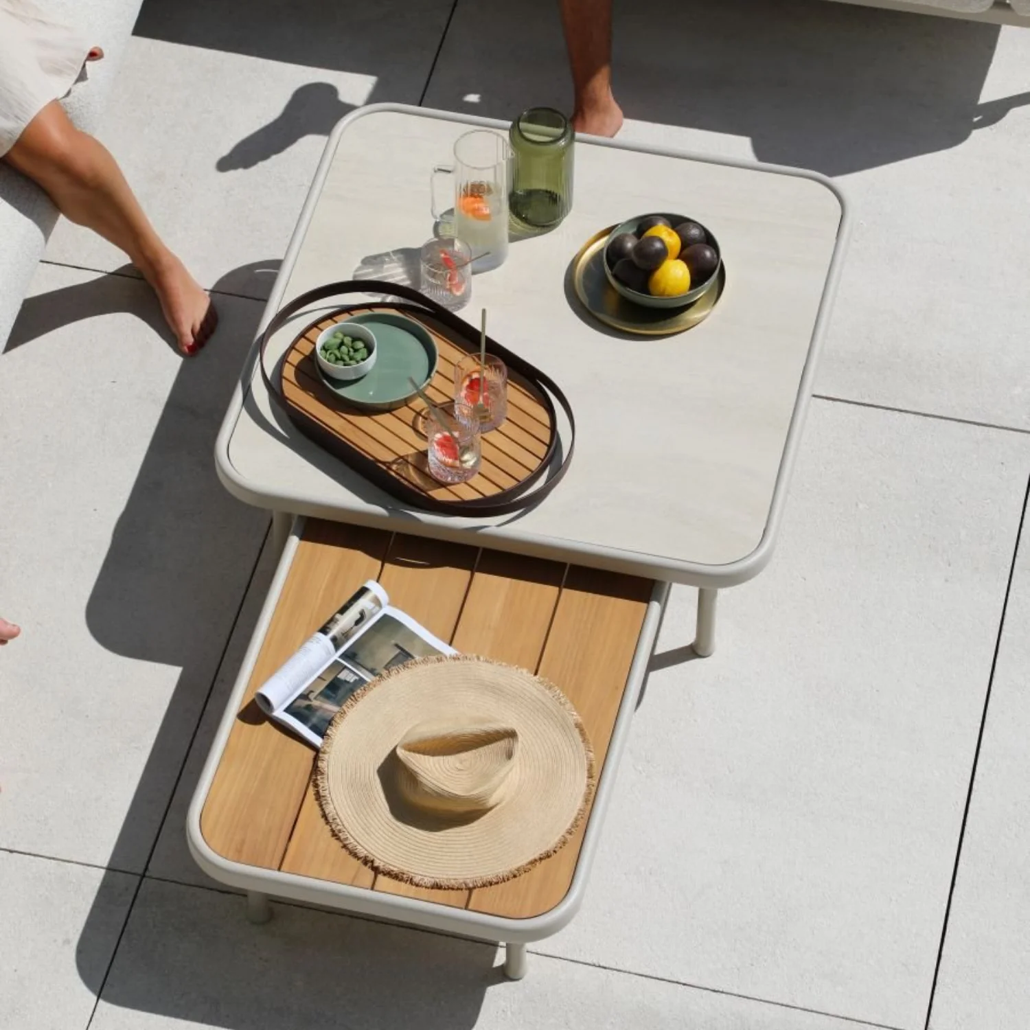 Laval Ceramic/Teak Coffee Table - Beige - Image 4