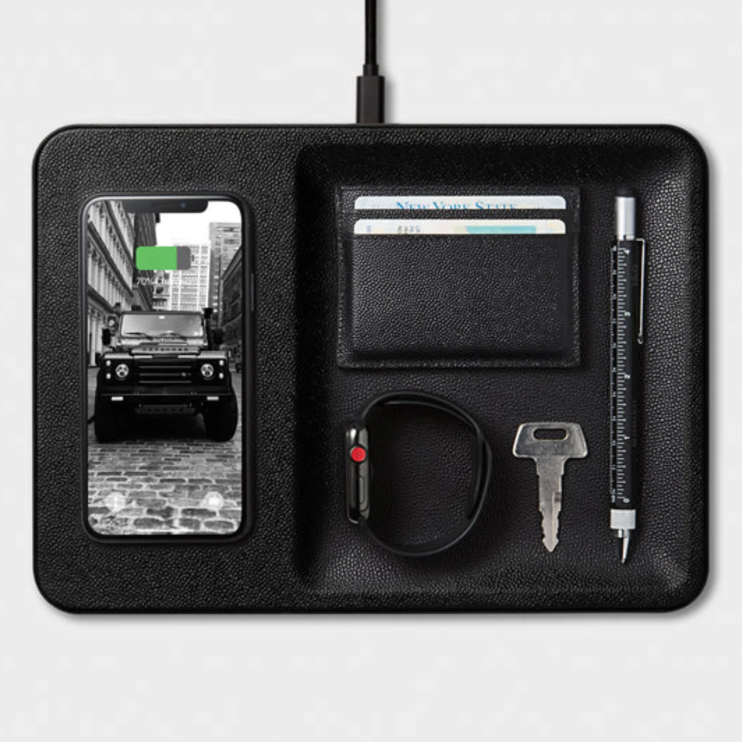 Magnetic Wireless Charger Tray - Ash Leather