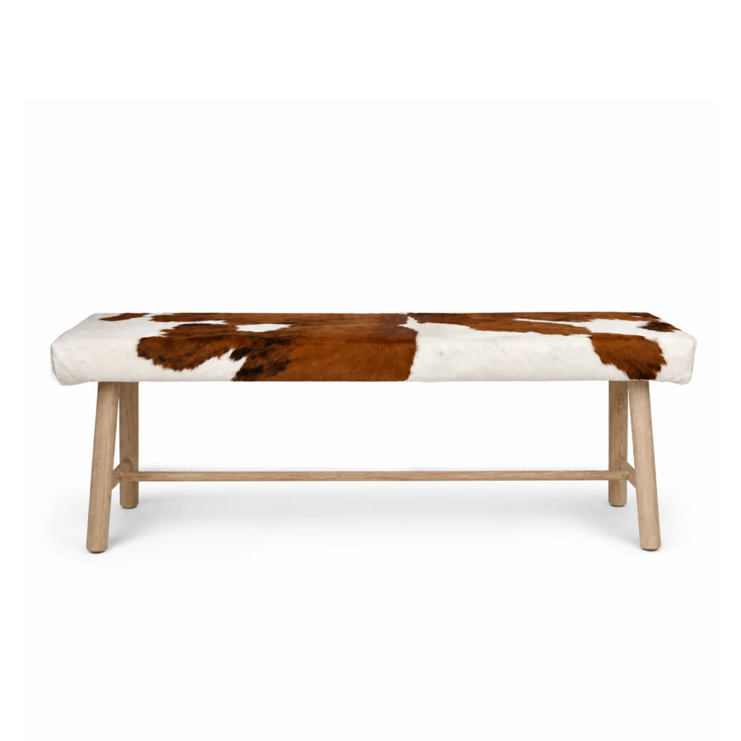 Norway Brown Cowhide Oak Bench - Image 3