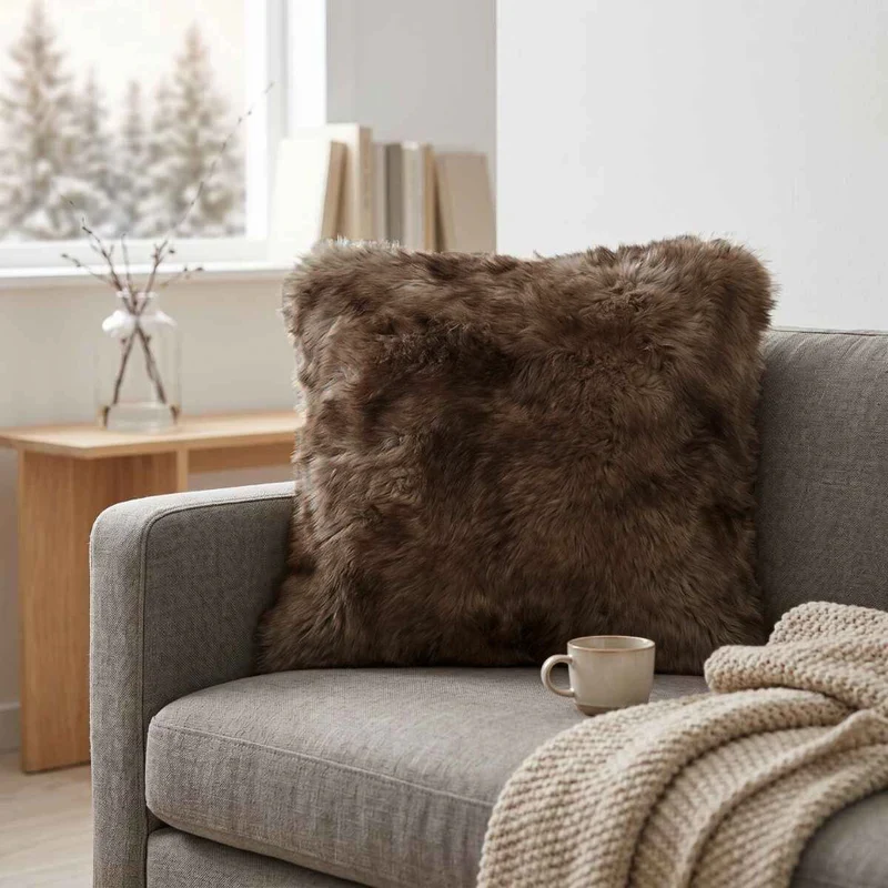 Odense Long-Wool Toss Pillow - Dark Brown - Image 2