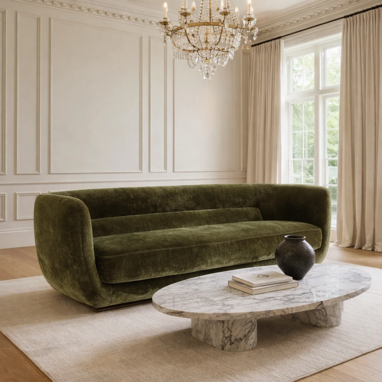 Orbit Sofa - Moss Green Velour - Image 2
