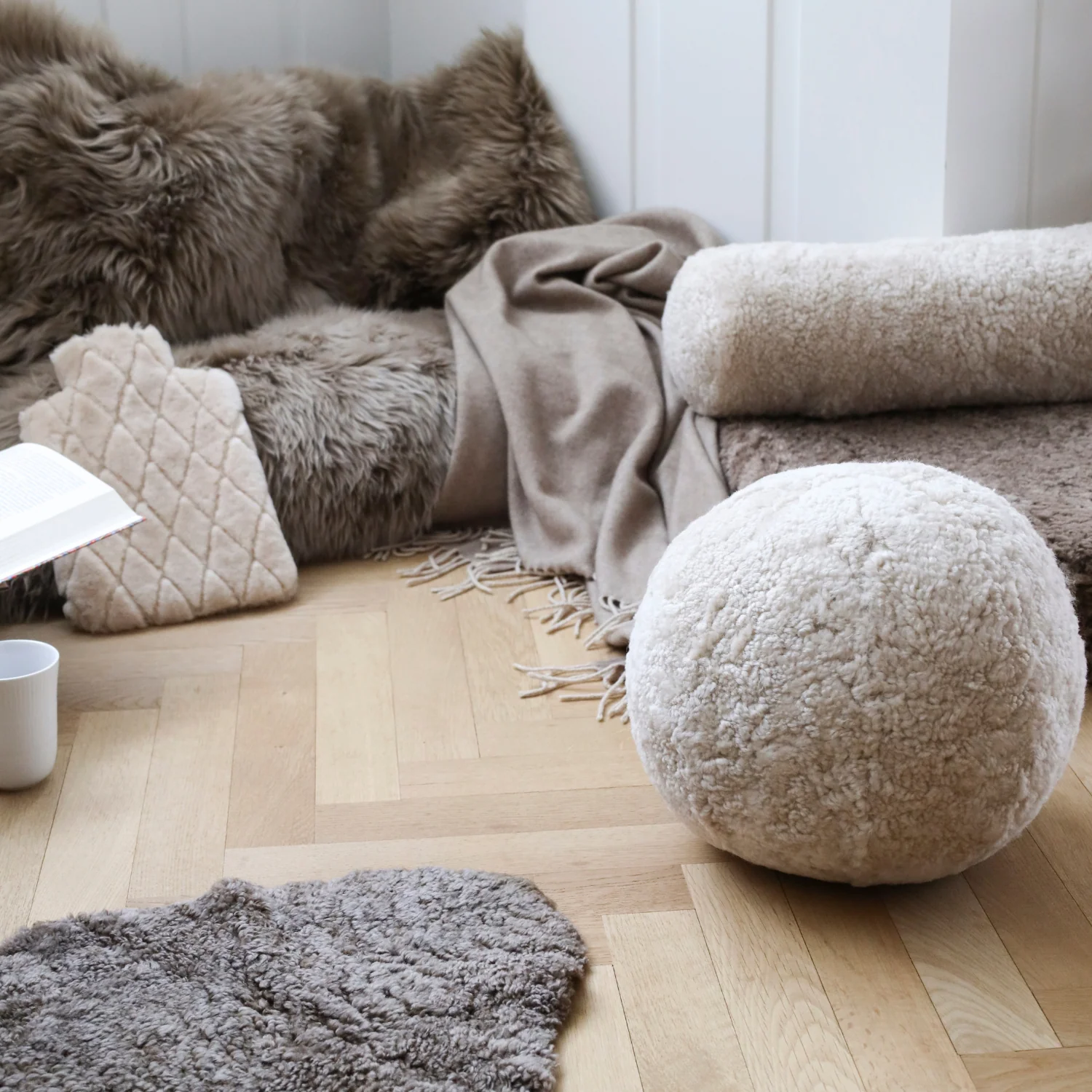 Oslo Orbit Sheepskin Toss Pillow - Pearl - Image 7