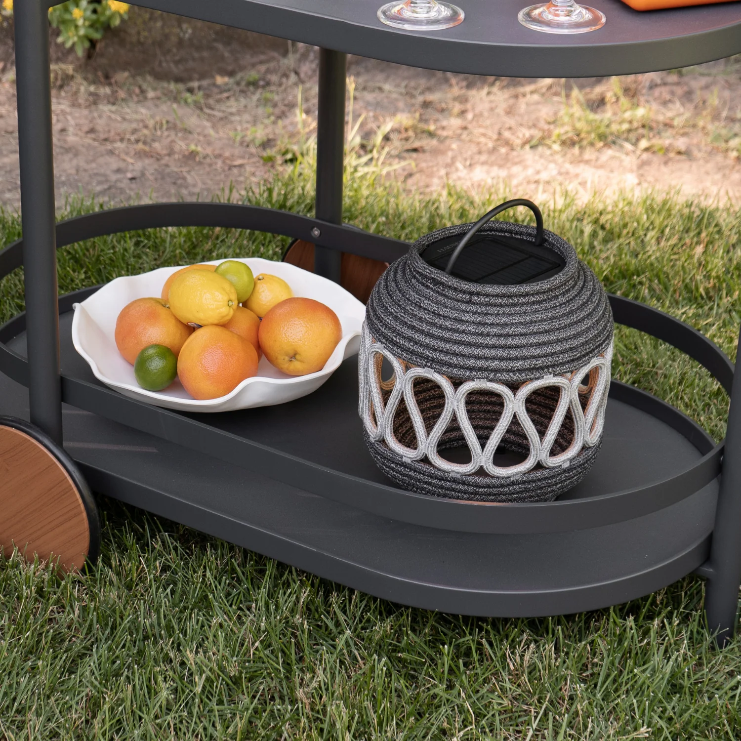 Woven Charcoal Outdoor Solar Lantern - Image 2