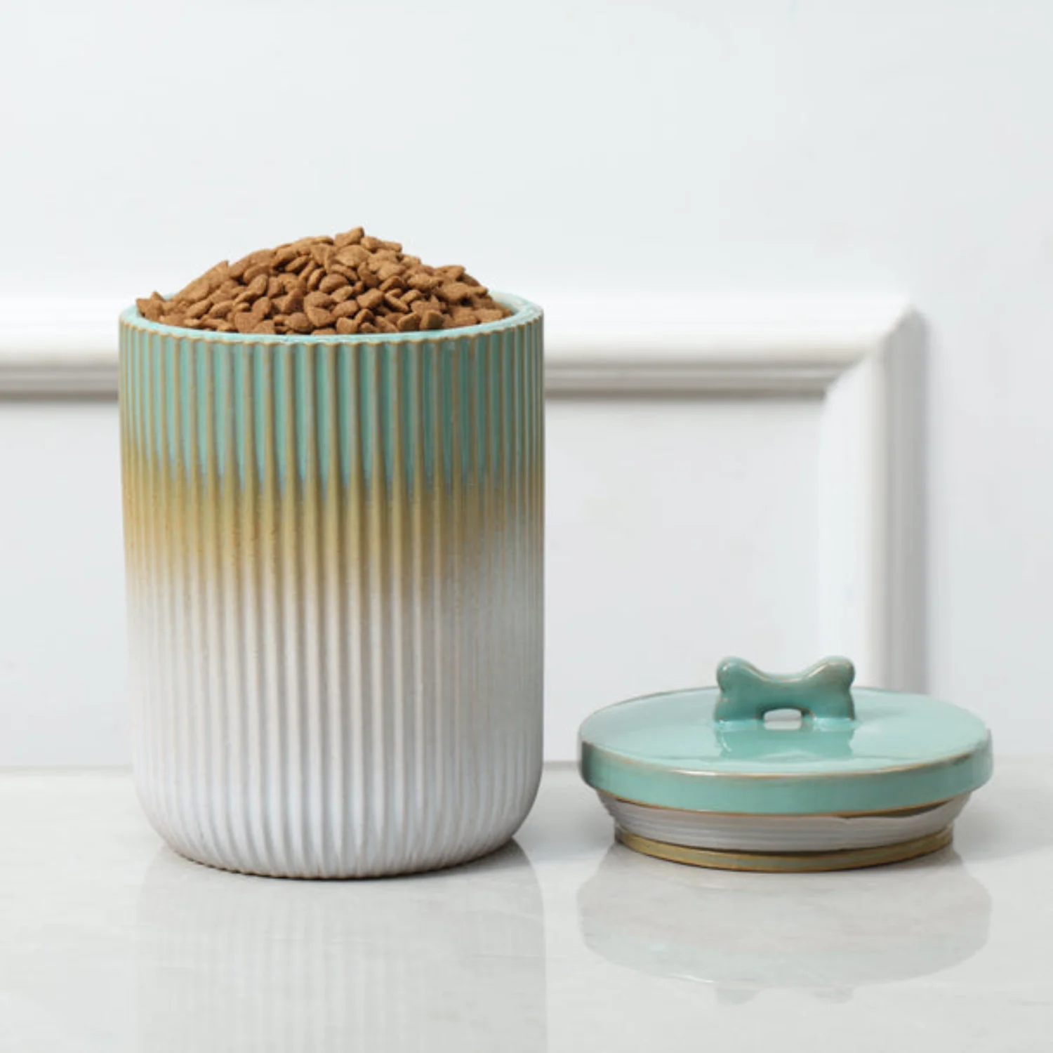 Green Stoneware Pet Treat Jar