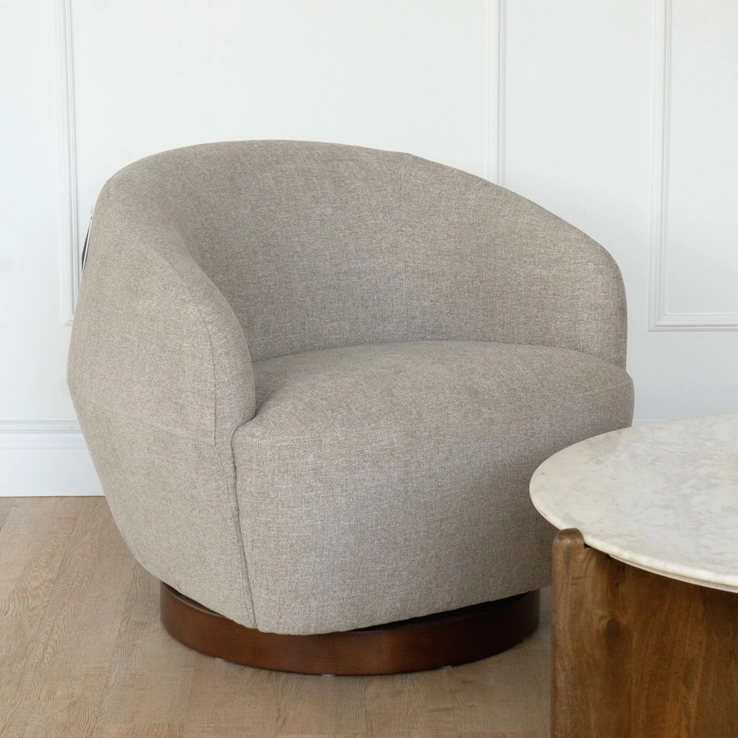Pod Swivel Lounge Chair - Pebble Sand Chenille - Image 5