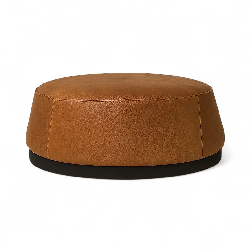 Pop Cognac Leather Round Ottomans - Image 6