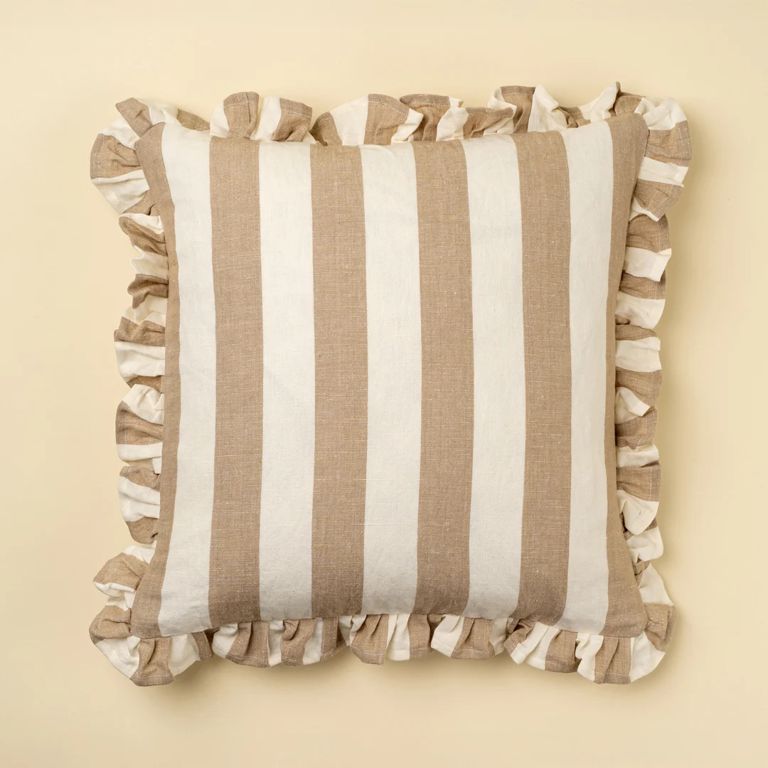 Ruffles Candystripe Toss Pillow - Beige