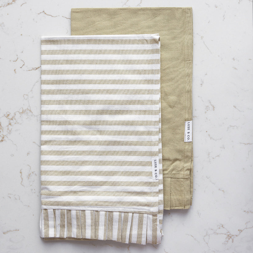 Ruffles Cotton Kitchen Dish Towels (Set of 2) - Sage Stripe - Image 2